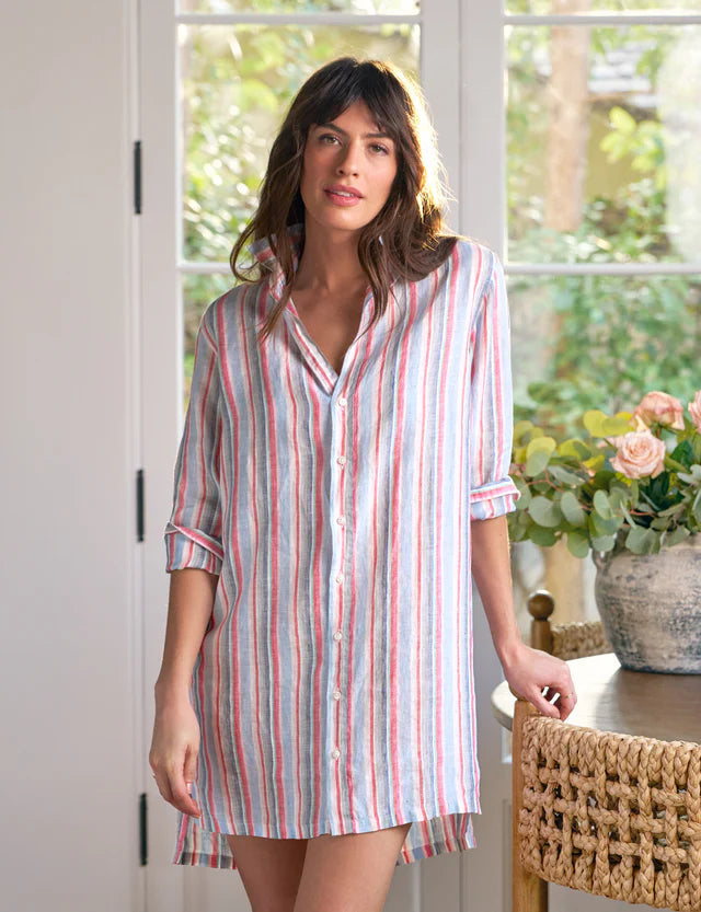 slim fit dress slacks Green Striped Linen Blend Scallop Mini Dress - Playful Style main image 0