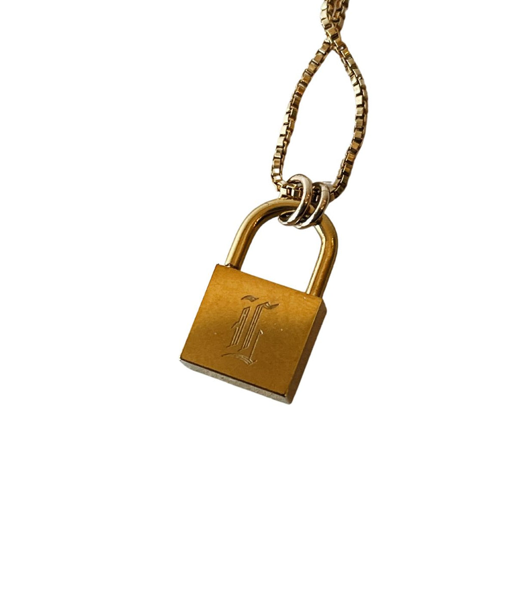 Brass Metal Monogram Lock Pendant Necklace - V — She la la