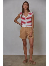 Greer Striped Button Down Vest- Off White/ Red