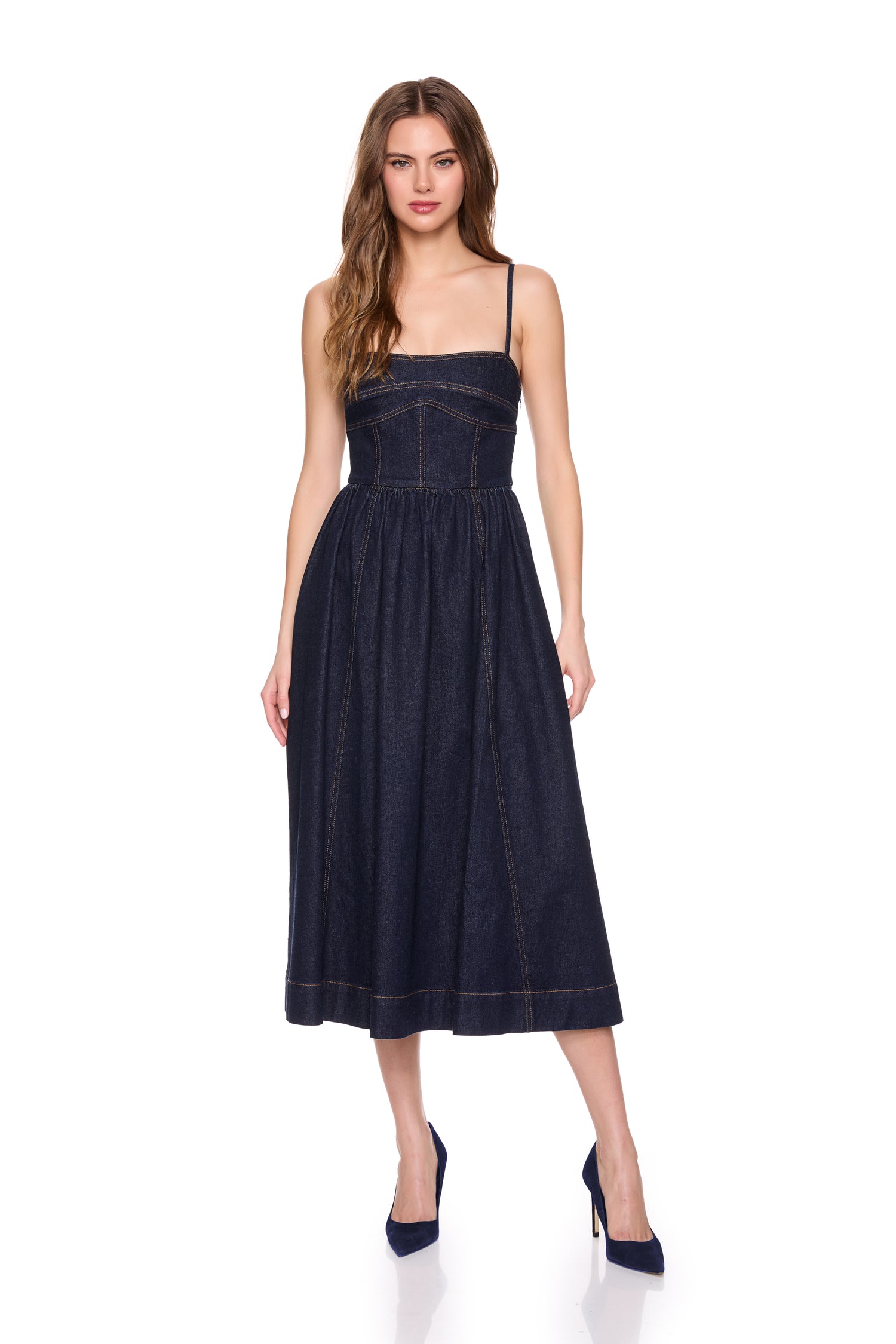 Denim Corset Midi Dress- Dark Wash
