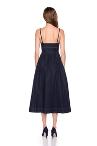 Denim Corset Midi Dress- Dark Wash