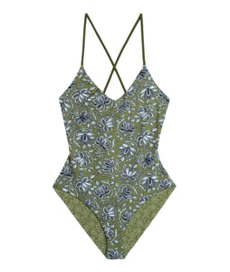 The Reversible Lace Up One Piece- Army Oasis Floral & Army