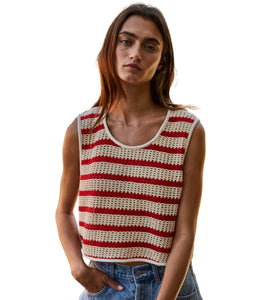 Millie Striped Sleeveless Top- Natural/Red