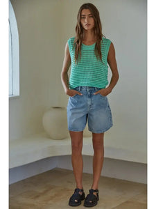 Wilson Crocheted Crop Sweater- Mint
