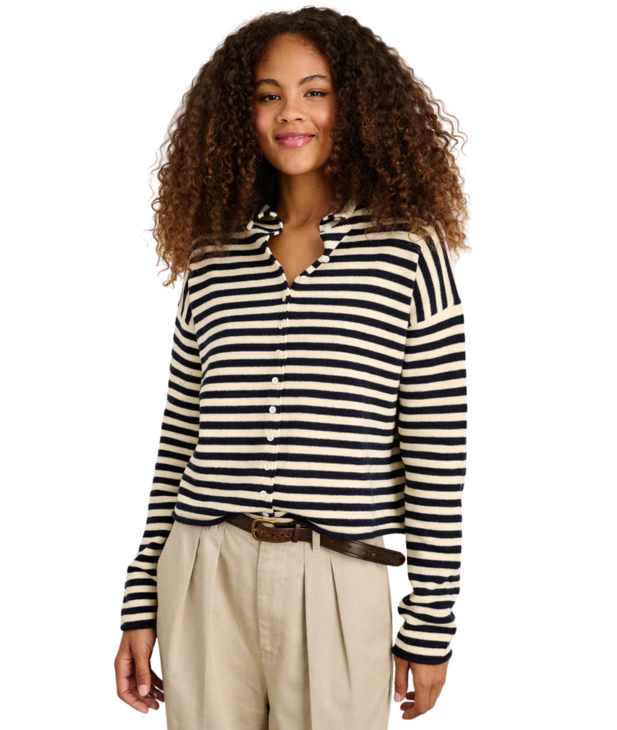 Taylor Striped Cardigan- Navy/Ivory