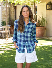 Eileen Relaxed Button- Up Shirt- Navy/Sea Foam Plaid