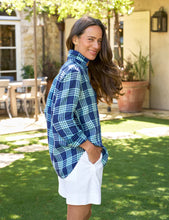 Eileen Relaxed Button- Up Shirt- Navy/Sea Foam Plaid