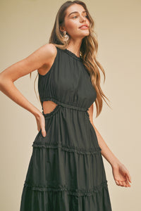 Remi Ruffle Tiered Tank Midi Dress- Black