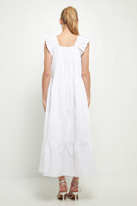 Palmer Ruffle Detail Midi Dress- White