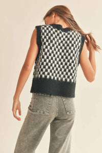 Zoe Checkerboard Sleeveless Vest- Black/ White