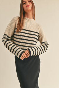 Ava  Striped Sweater- Black/ Oatmeal