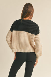 Alex Color Block Sweater- Black/ Oatmeal