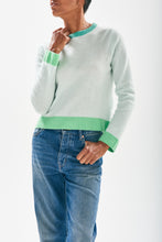 Cashmere Contrast Rib Crew- Pale Green