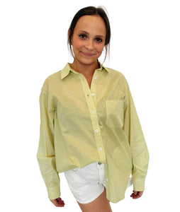 Wynona Button Front Shirt- Lime Green Stripe