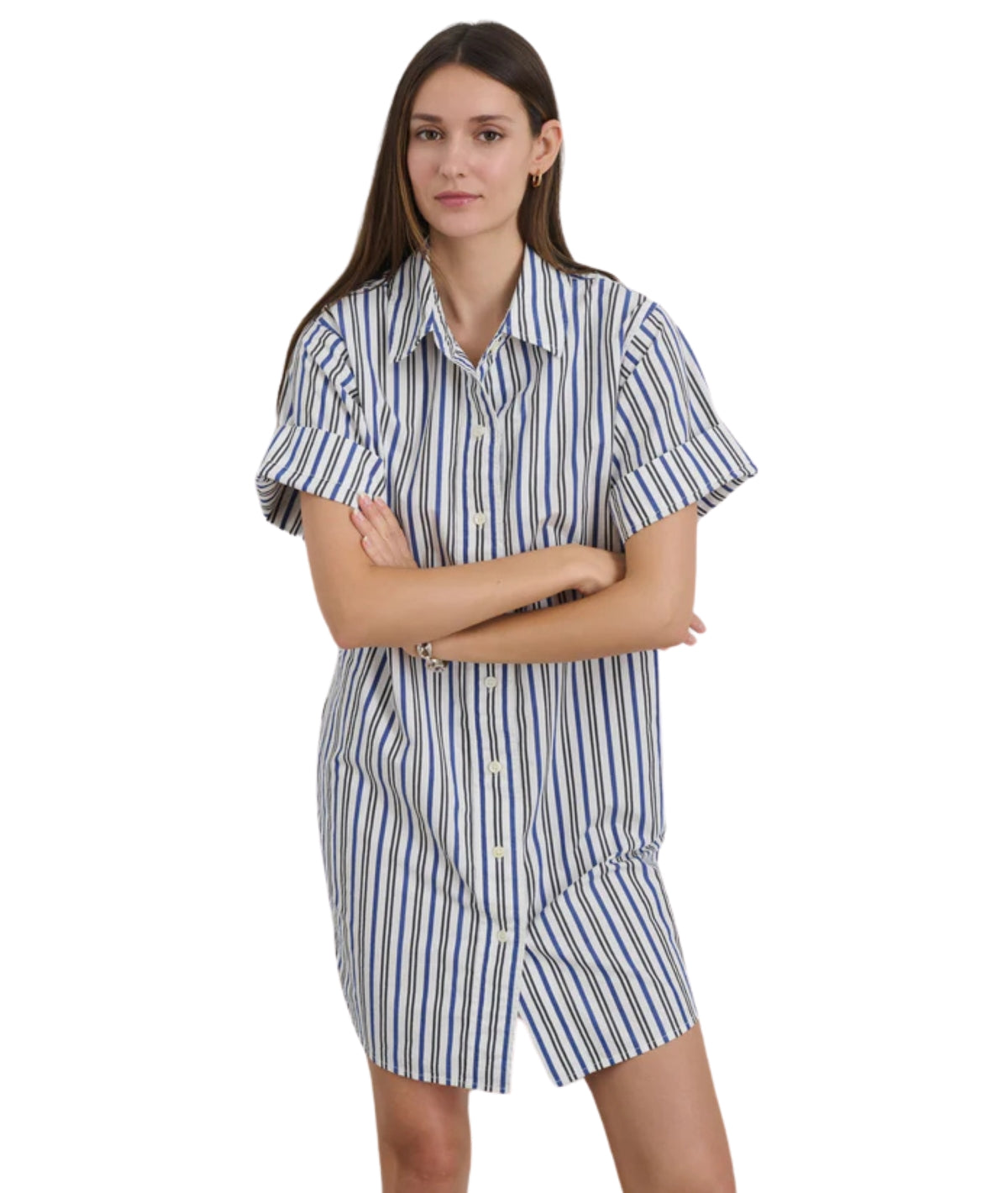 Julia Shirt Dress- Off White Stripe