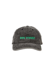 Denim Baseball Hat- Faded Black w/ Mint Embroidered Bon Vivant