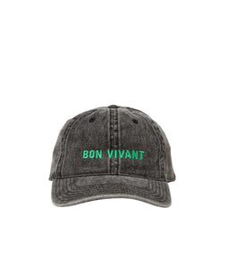 Denim Baseball Hat- Faded Black w/ Mint Embroidered Bon Vivant