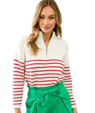 Brielle Half Zip Striped Sweater- Red