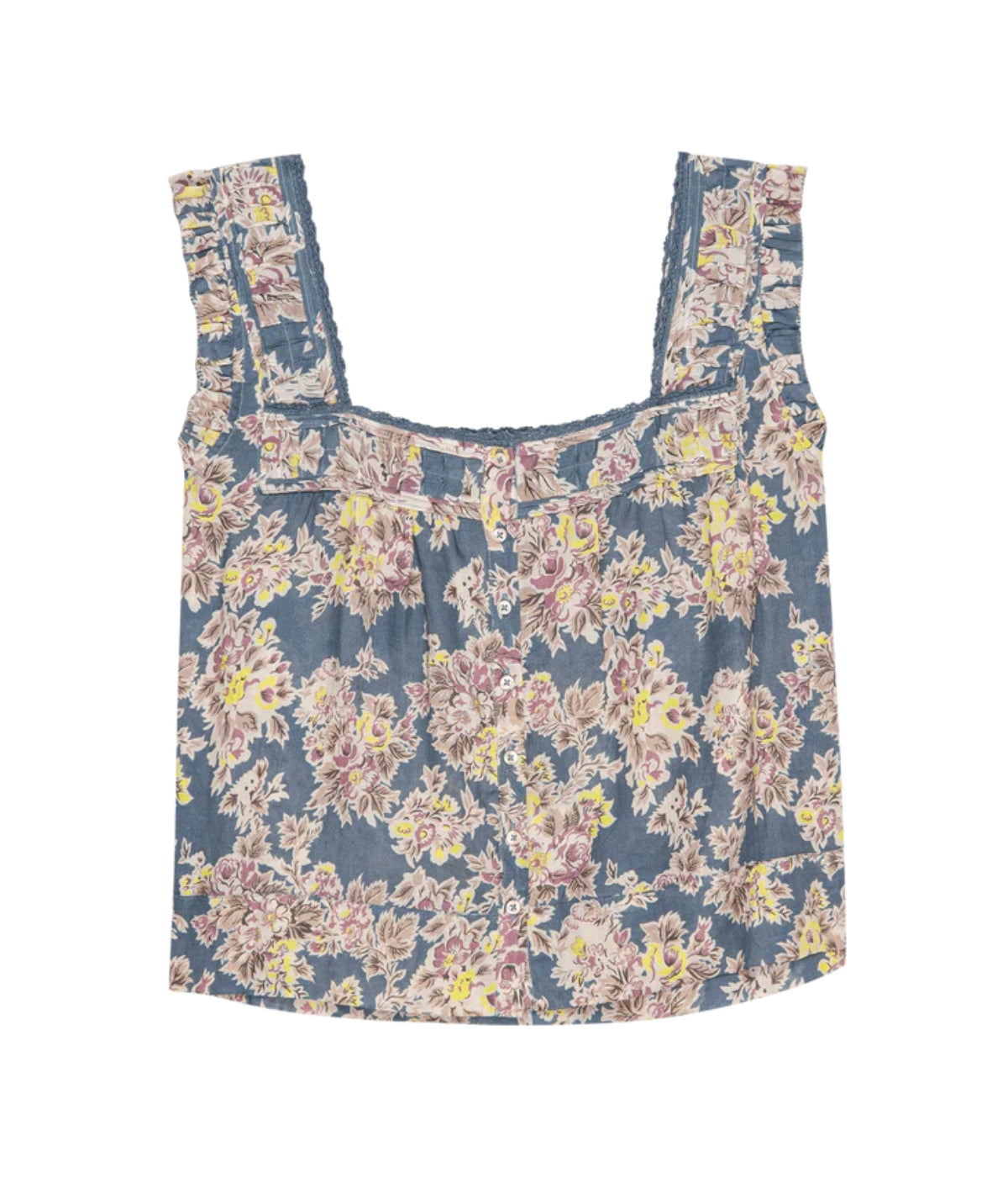 The Victorian Pleat Tank- Indigo Floral