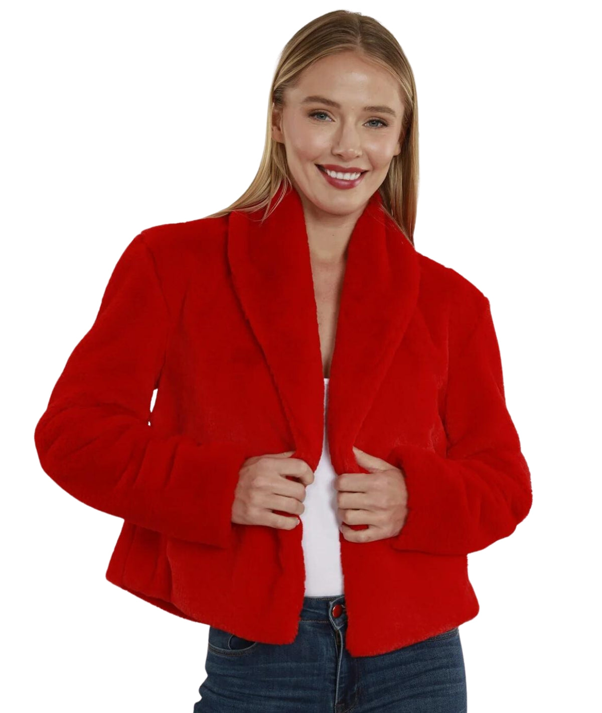 Faux Fur Jacket- Red