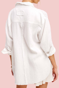 Callie Gauze Button Down Shirt- White