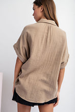 Chloe Short Sleeve Gauze Button-Up Shirt- Taupe
