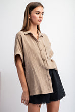 Chloe Short Sleeve Gauze Button-Up Shirt- Taupe