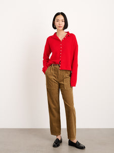 Taylor Rollneck Cardigan- Fire Red