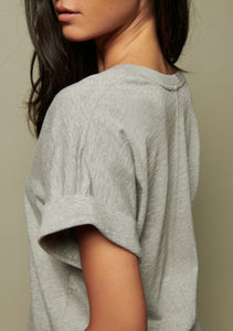 Stevie Cuffed V-Neck- Heather Grey