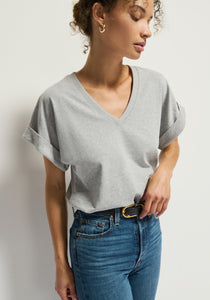 Stevie Cuffed V-Neck- Heather Grey