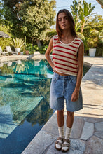 Millie Striped Sleeveless Top- Natural/Red