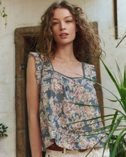 The Victorian Pleat Tank- Indigo Floral