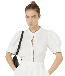 Scallop Linen Shirt-  White