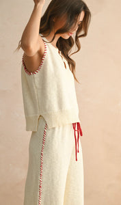 Kristen Stitch Detailed- Beige/ Red