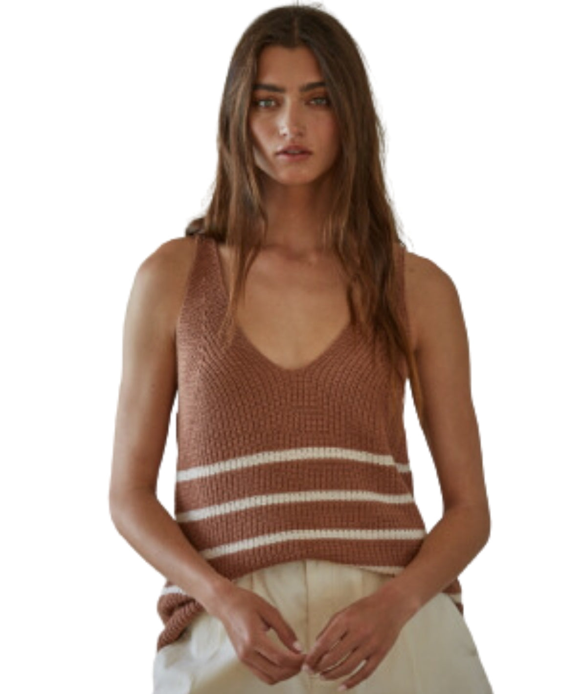 Mila Stripe Sweater Tank- Burnt Mauve/ Cream