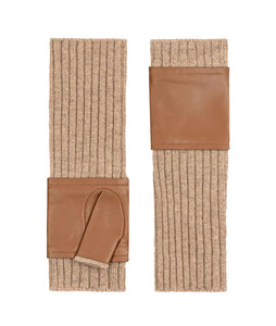 Leather Knit Fingerless Gloves- Oatmeal S/M