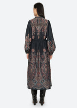 Hyacinth Print Long Sleeve Midi Dress- Navy