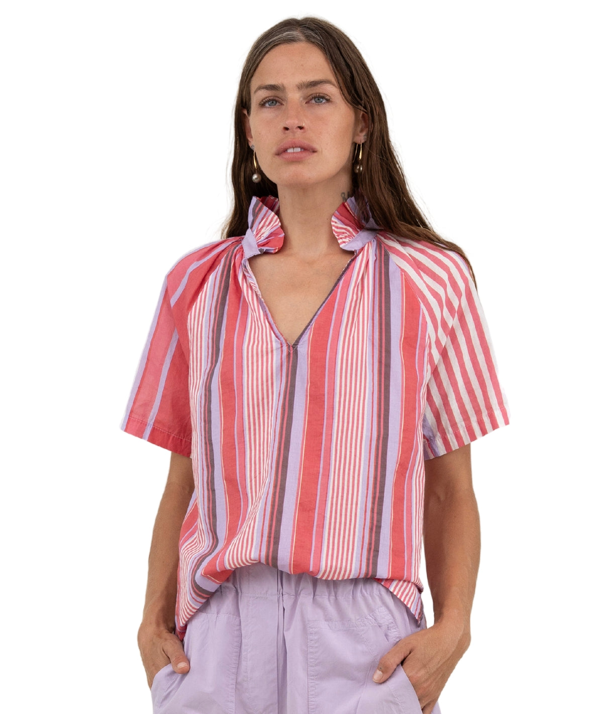 Margot Top- Small Stripe Lavender