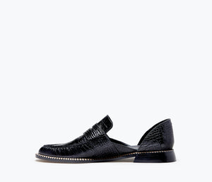 Tash D'Orsay Moccasin- Black Embossed Croc