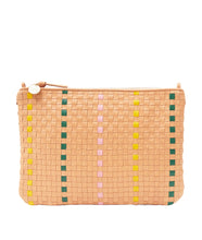 Flat Clutch w/ Tabs- Bisque Woven Checker w/ Stripe