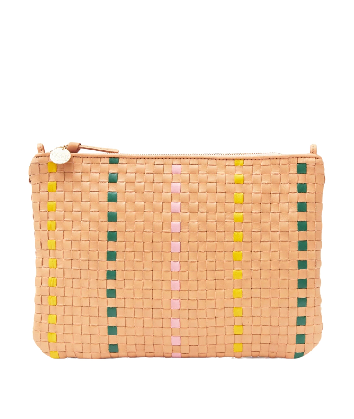 Flat Clutch w/ Tabs- Bisque Woven Checker w/ Stripe