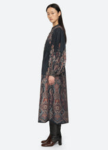 Hyacinth Print Long Sleeve Midi Dress- Navy