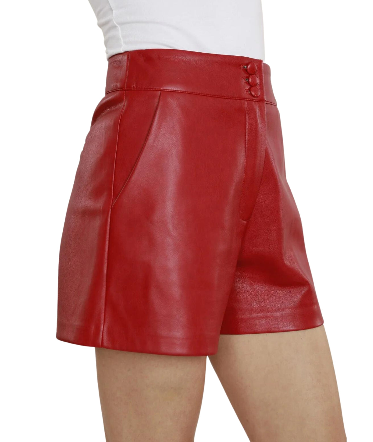 Vegan Leather Shorts- Red
