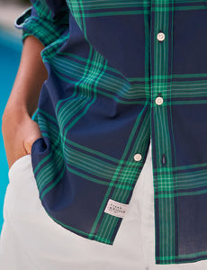 Barry Tailored Button Up Shirt- Jade/Navy Plaid