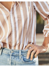 Boyfriend Button-Up Shirt- Camel Stripe