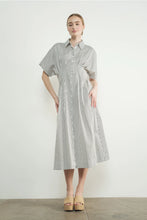 Shea Stripe Button Front Midi Dress- Black/Off White