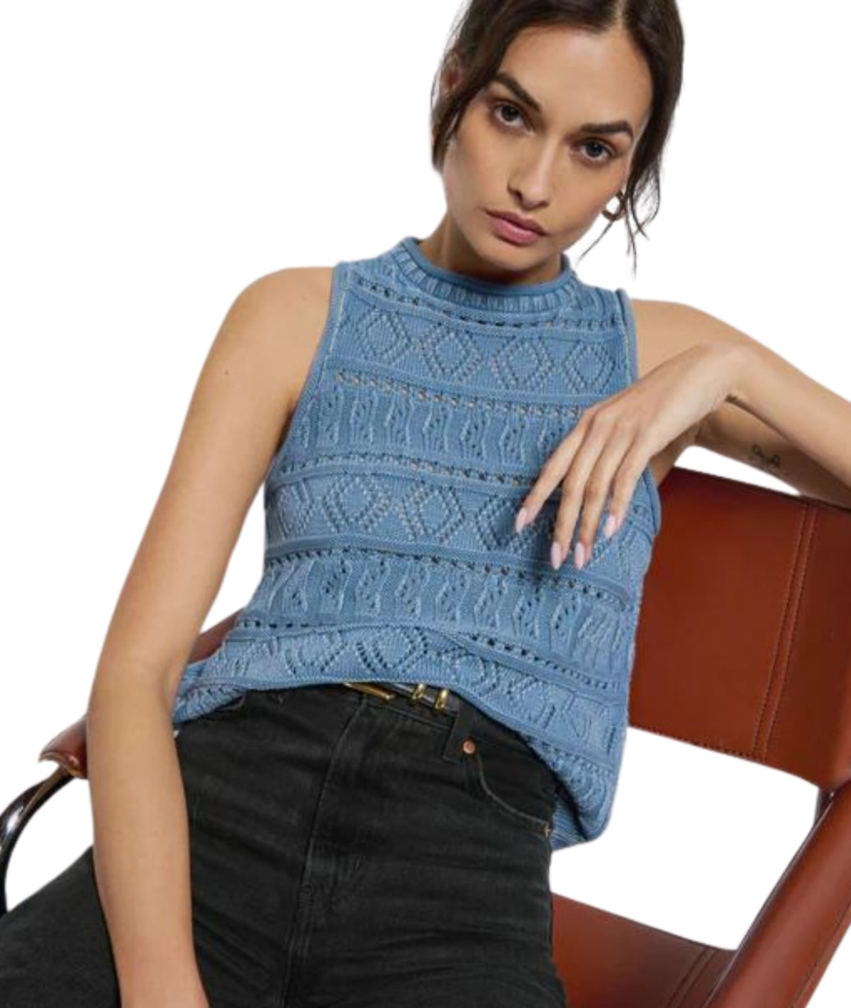 Lina Pointelle Top- Faded Denim