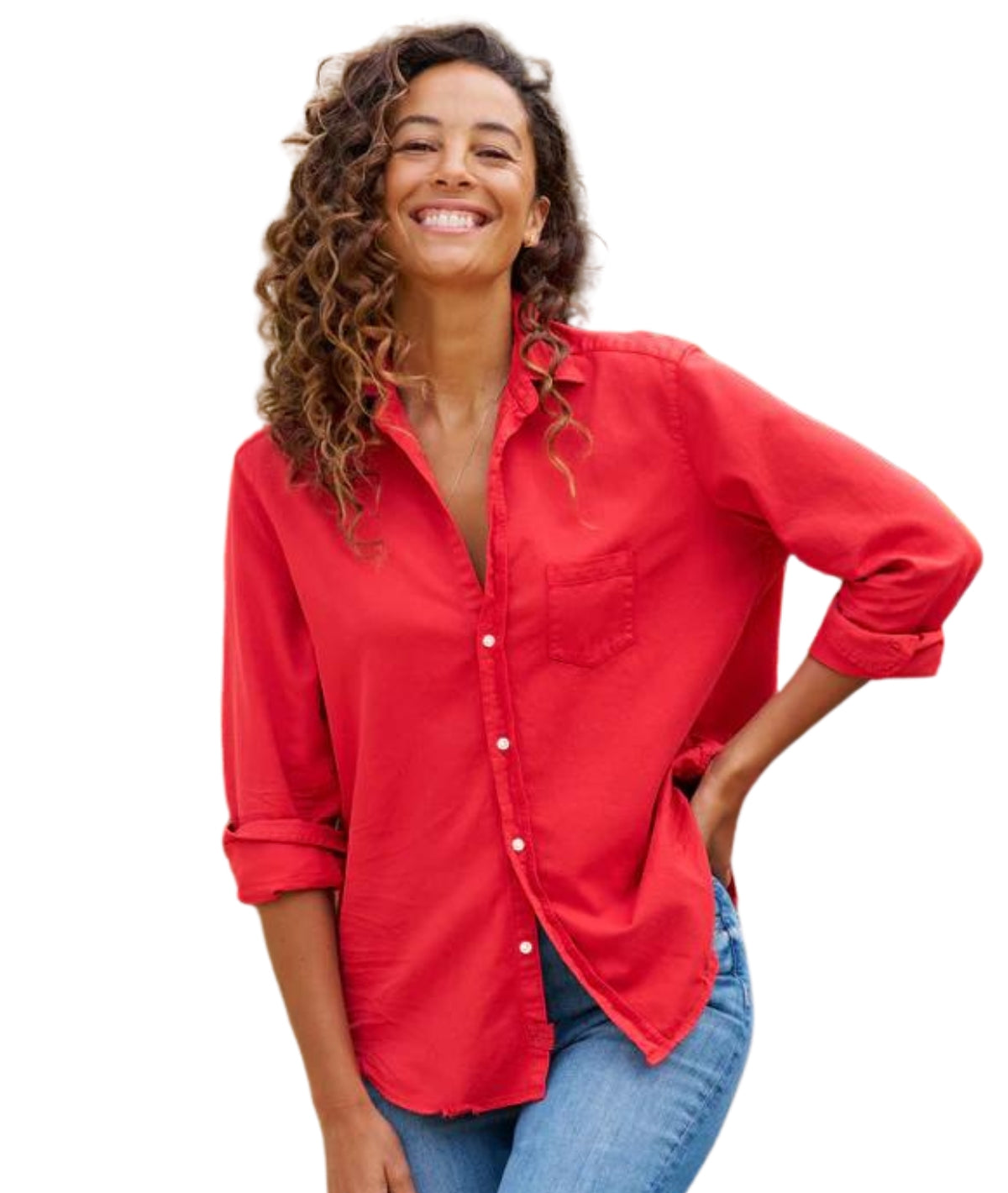 Eileen Relaxed Button-Up Shirt- Crimson