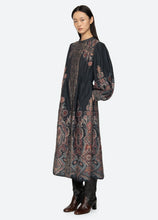 Hyacinth Print Long Sleeve Midi Dress- Navy