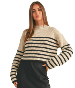 Ava  Striped Sweater- Black/ Oatmeal